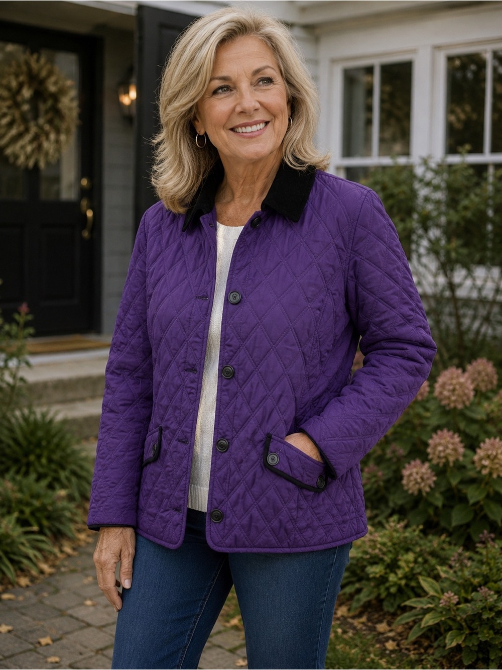 Croft & Barrow Purple Quilted Jacket Women’s XL Diamond Stitch Button Front
